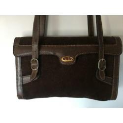 GUCCI vintage suède/leren donkerbruine schoudertas