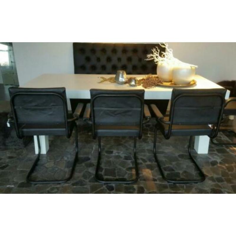 10x zwart leren buis stoelen, stoel leer armstoel zwart 974