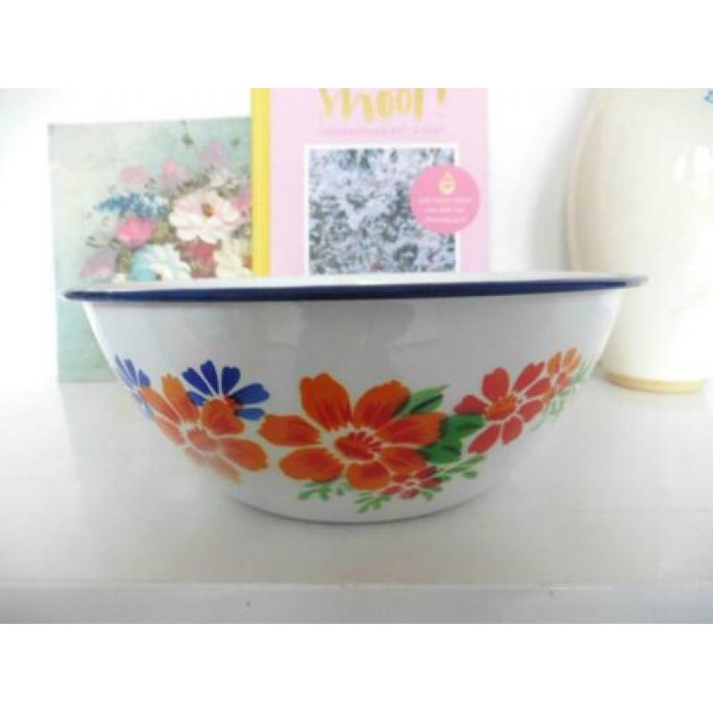 Emaille schaal bloemen Lucky Elephant retro vintage vintage