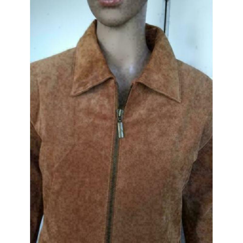 B1405 Nieuw bruin echt suede-leren jasje jack Maat M=38/40