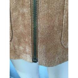 B1405 Nieuw bruin echt suede-leren jasje jack Maat M=38/40