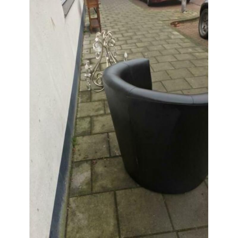 Fauteuil stoel bank zwart leer in goed staat zie foto's