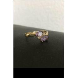Mooie NIEUWE 9 krt gouden ring met 2 facet geslepen amethist