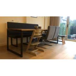Stoere eettafel van teakhout (90x240 cm) met stalen poten