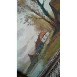 Schilderij boerenland olieverf op paneel