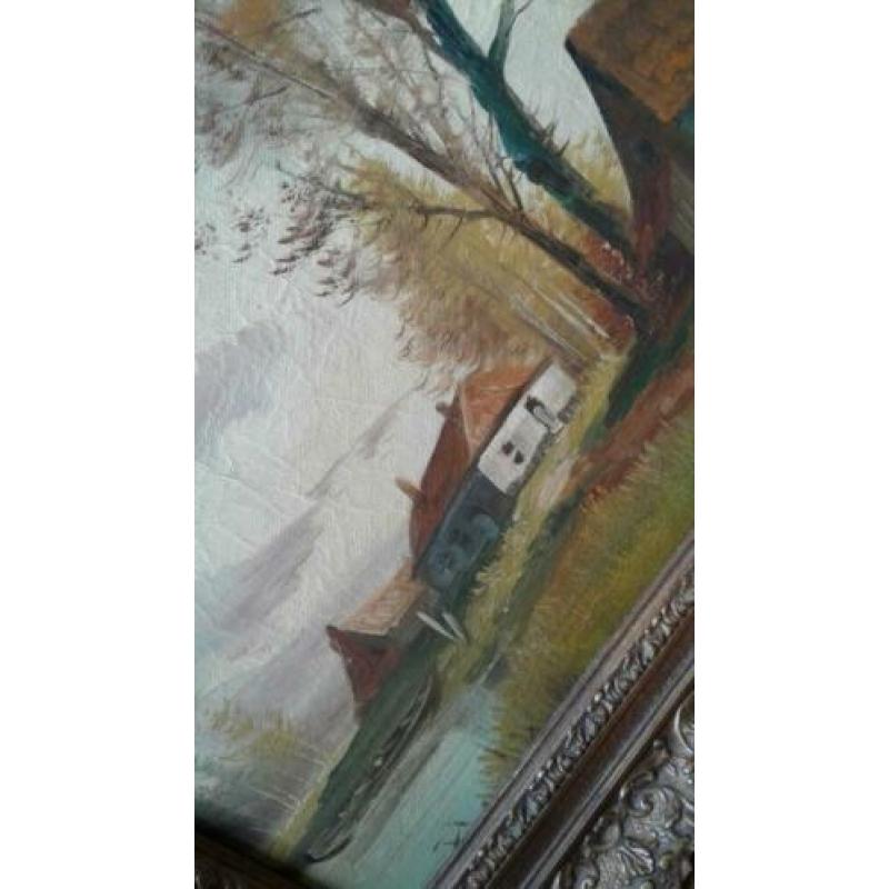 Schilderij boerenland olieverf op paneel