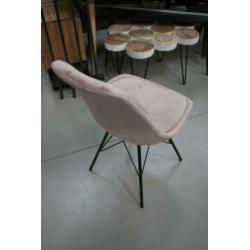 2 nieuwe eetkamerstoelen roze velvet fluweel zwart metaal