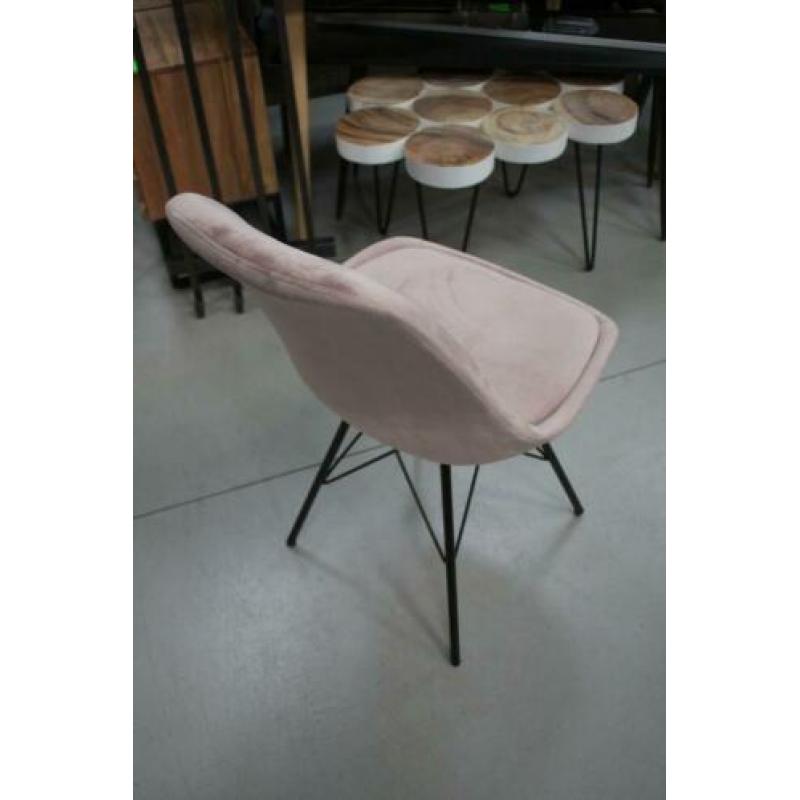 2 nieuwe eetkamerstoelen roze velvet fluweel zwart metaal
