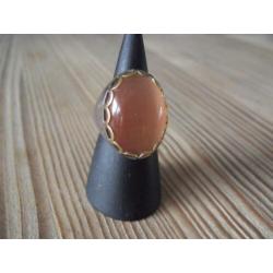 Ti Sento ring zilver met oranje kattenoog steen en goudkleur