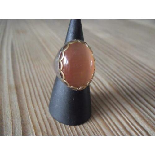 Ti Sento ring zilver met oranje kattenoog steen en goudkleur