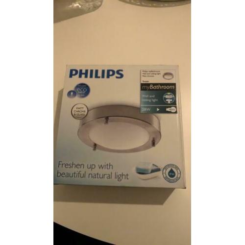 Philips plafond-/wandlamp, mat glas met chroom, nieuw + lamp