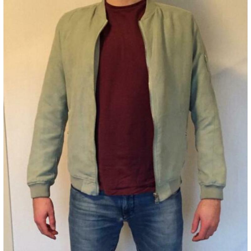 Suède herenjas bomberjack jacket kort licht groen