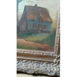 Schilderij boerenland olieverf op paneel