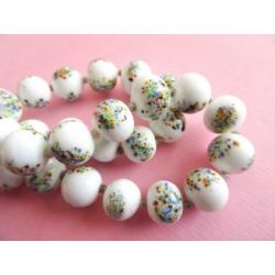 jwg Vintage 30s 50s glas kralen ketting wit spikkel gekleurd