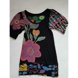 Nieuwe Desigual zwarte tuniek shirt met print, maat M