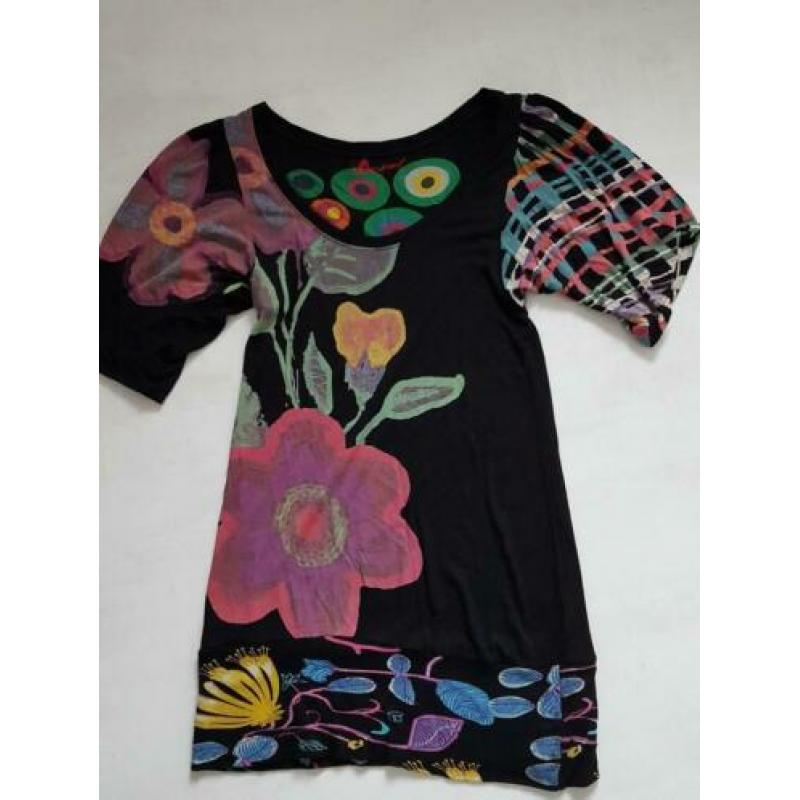 Nieuwe Desigual zwarte tuniek shirt met print, maat M
