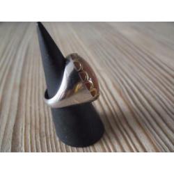 Ti Sento ring zilver met oranje kattenoog steen en goudkleur