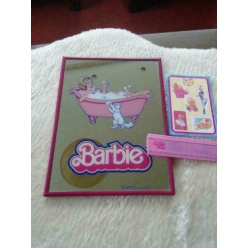 barbie spiegel 1986, barbieclub liniaal, boekenclub sticker
