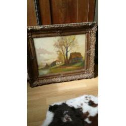 Schilderij boerenland olieverf op paneel