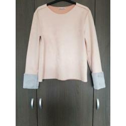 Zara trui suede roze met grijze teddy mouwen mt medium