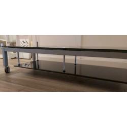 Tv meubel zwart glas met zwenkwielen