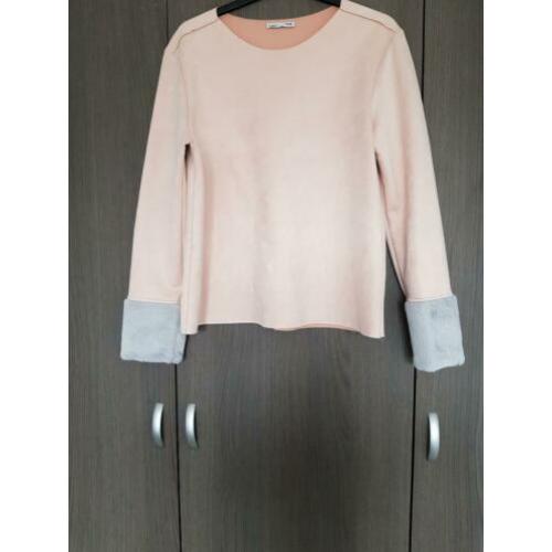 Zara trui suede roze met grijze teddy mouwen mt medium