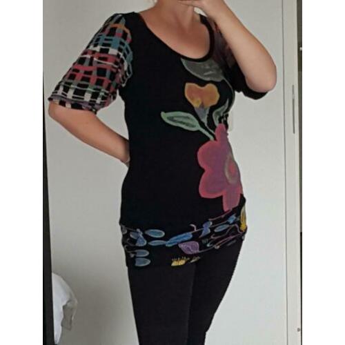 Nieuwe Desigual zwarte tuniek shirt met print, maat M