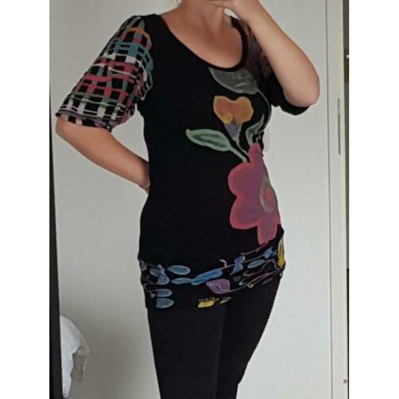 Nieuwe Desigual zwarte tuniek shirt met print, maat M