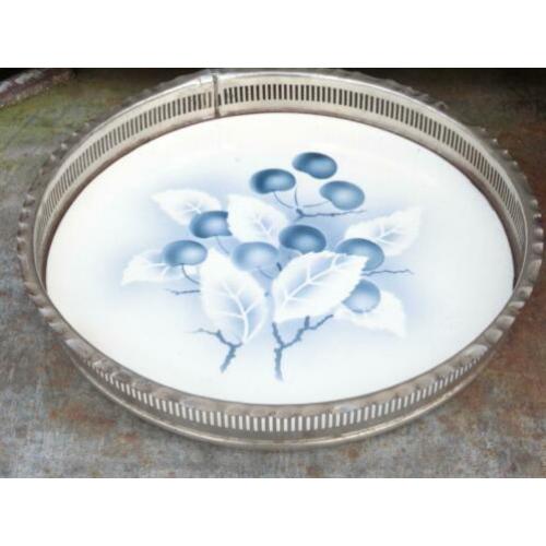 brocante dienblad rond porselein nikkel