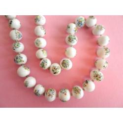 jwg Vintage 30s 50s glas kralen ketting wit spikkel gekleurd