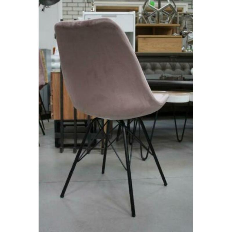 2 nieuwe eetkamerstoelen roze velvet fluweel zwart metaal