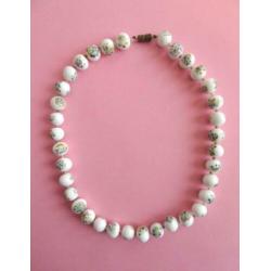jwg Vintage 30s 50s glas kralen ketting wit spikkel gekleurd