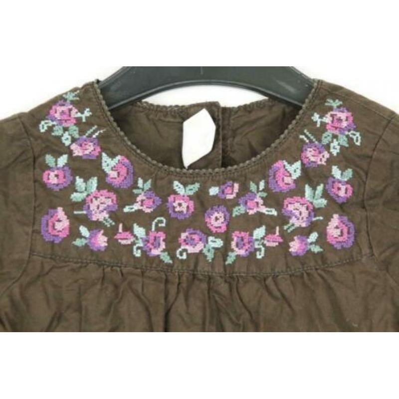 Schattig bruin shirtje.Bloemenstiksel.Mt 86.Merk H&M