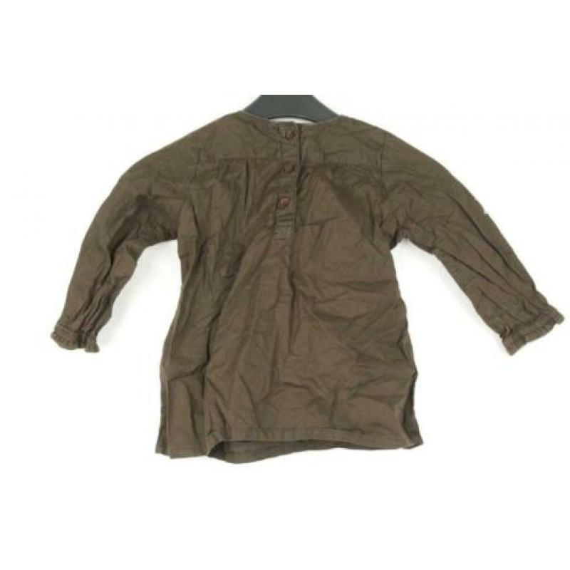 Schattig bruin shirtje.Bloemenstiksel.Mt 86.Merk H&M