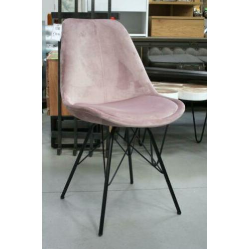 2 nieuwe eetkamerstoelen roze velvet fluweel zwart metaal