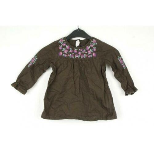 Schattig bruin shirtje.Bloemenstiksel.Mt 86.Merk H&M