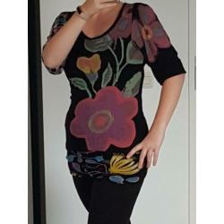 Nieuwe Desigual zwarte tuniek shirt met print, maat M