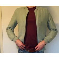 Suède herenjas bomberjack jacket kort licht groen