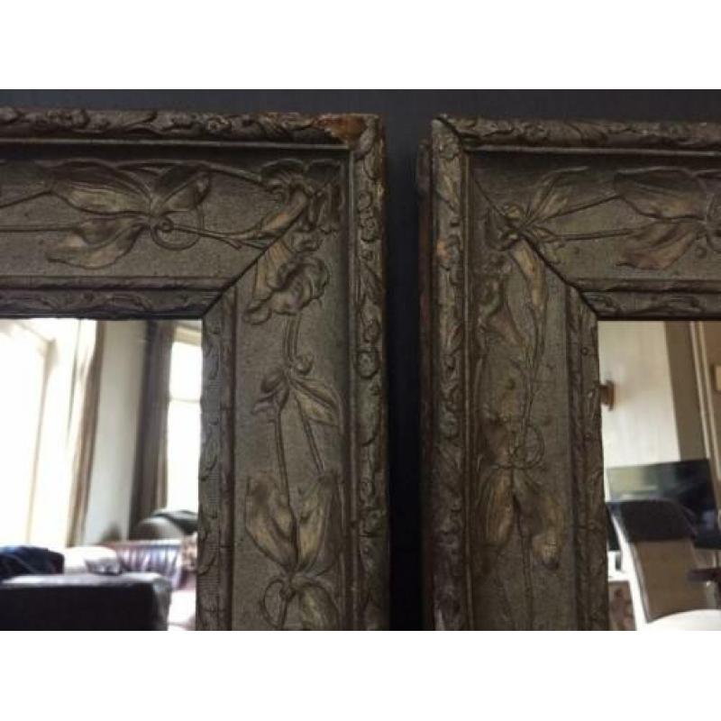 2 spiegels in identieke antieke lijst, Art Nouveau!