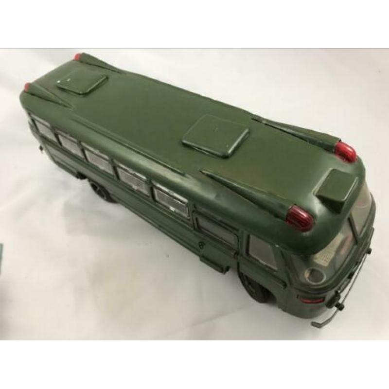 Blikken speelgoed bus leger groen Scania zelfbouw
