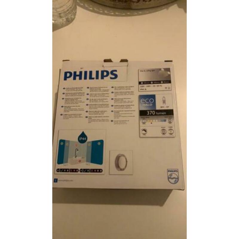 Philips plafond-/wandlamp, mat glas met chroom, nieuw + lamp