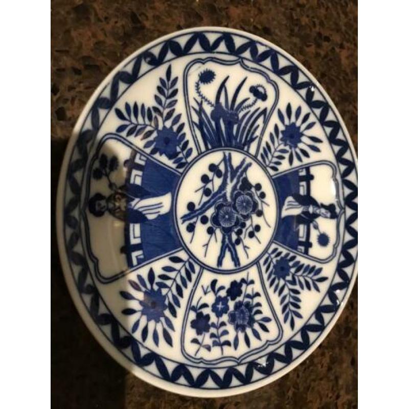 4 kop en schoteltjes. Blauw wit porselein