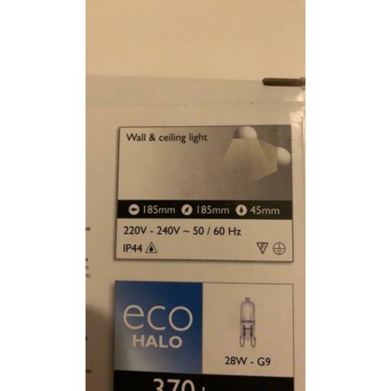 Philips plafond-/wandlamp, mat glas met chroom, nieuw + lamp