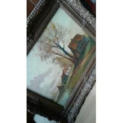 Schilderij boerenland olieverf op paneel