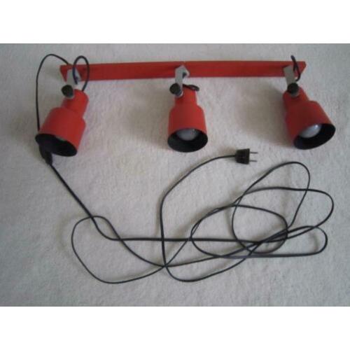 Retro lamp, Vintage oranje lamp rail met drie spotlichten