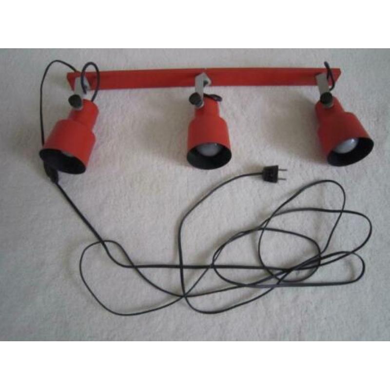 Retro lamp, Vintage oranje lamp rail met drie spotlichten