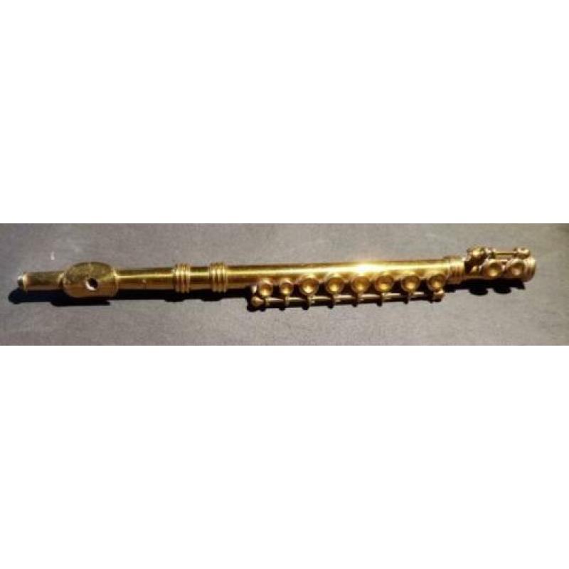 Miniatuur dwarsfluit, messing, 13 cm