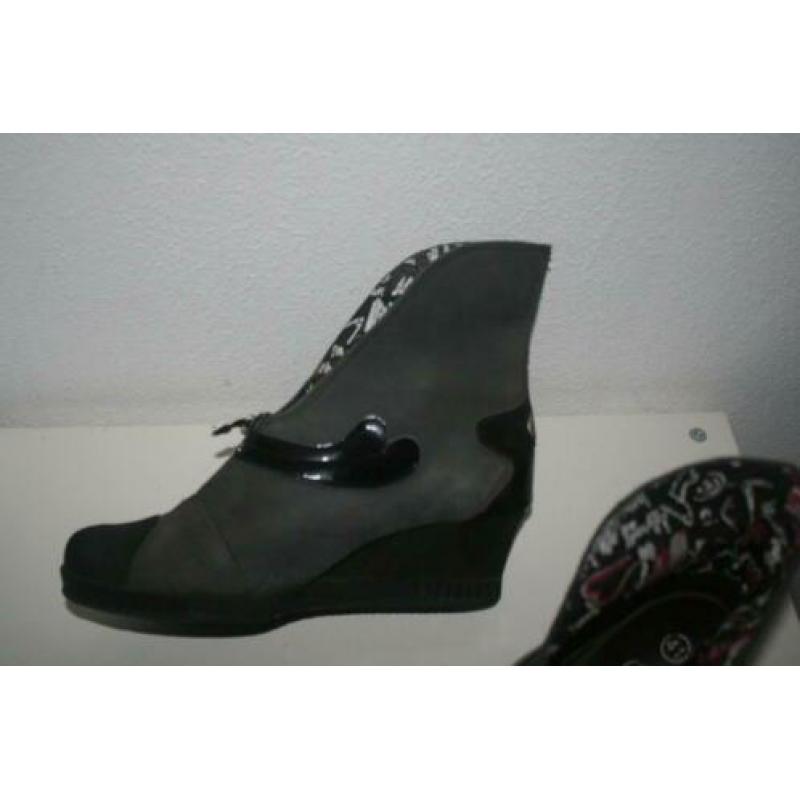 Jan Jansen sleehak schoenen leer mt 41 grijs zwart