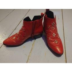 Rode leren western laarsjes van Bronx maat 38
