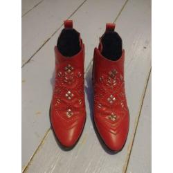 Rode leren western laarsjes van Bronx maat 38